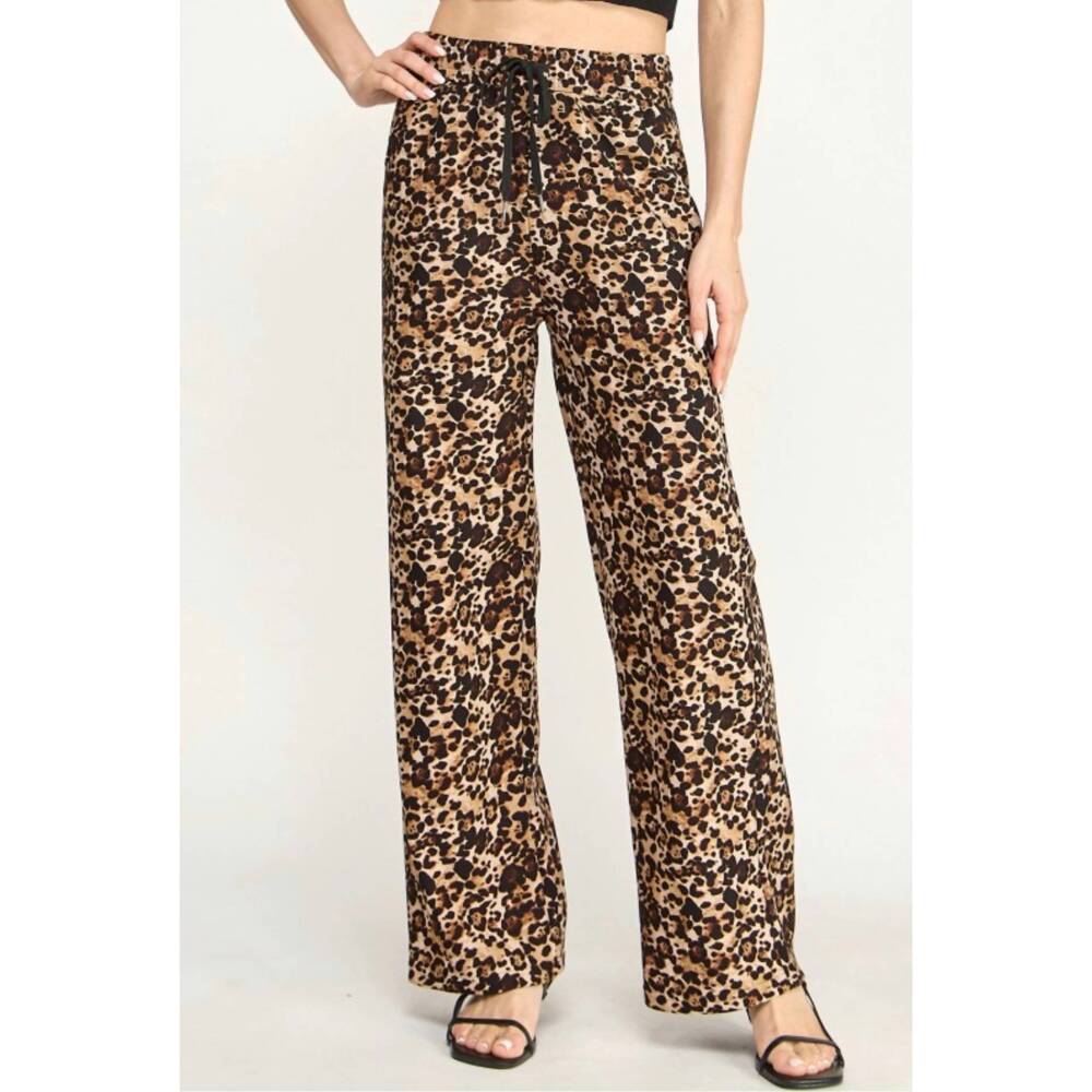 NEW NEW MIX elastic waist straight leg pants - plus in leopard
